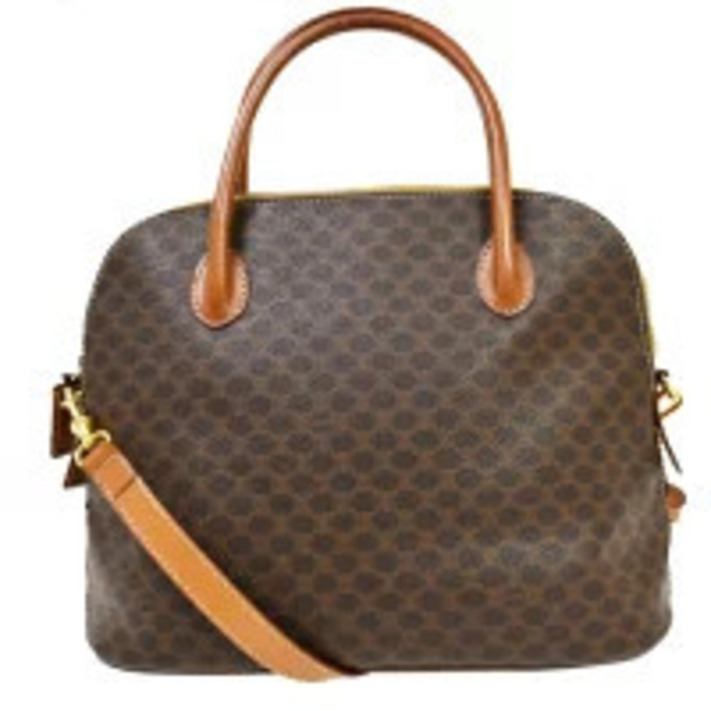 Celine Macadam Handbag Shoulder Bag Brown Leather